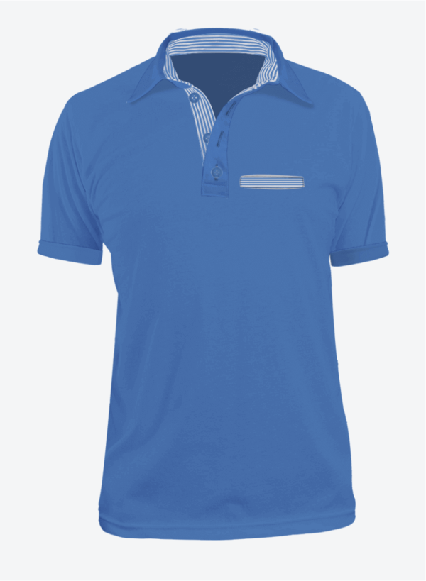 Camiseta Tipo Polo Manga Corta en Tela Lacoste para Hombre Color Azul Hortensia con Bolsillo y Perilla de Rayas