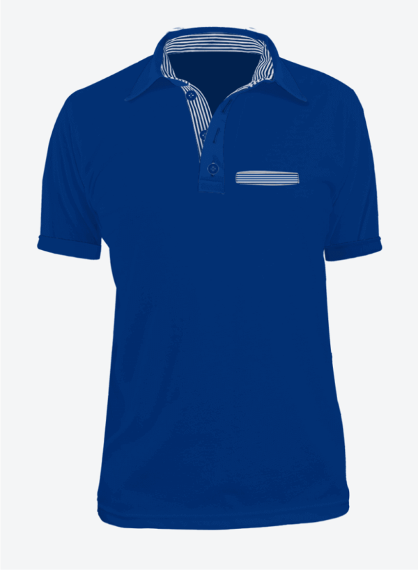 Camiseta Tipo Polo Manga Corta en Tela Lacoste para Hombre Color Azul Rey con Bolsillo y Perilla de Rayas