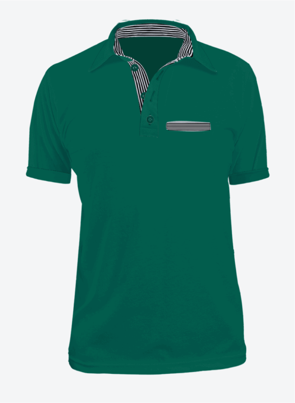 Camiseta Tipo Polo Manga Corta en Tela Lacoste para Hombre Color Verde Jade con Bolsillo y Perilla de Rayas