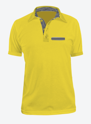 Camiseta Tipo Polo Manga Corta en Tela Lacoste para Hombre Color Amarillo Bandera con Bolsillo y Perilla de Rayas