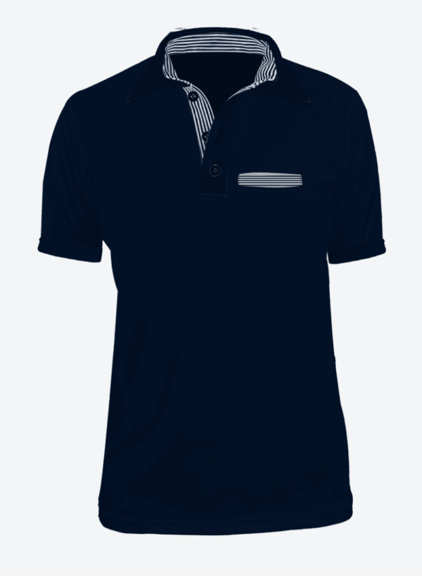 Camiseta Tipo Polo Manga Corta en Tela Lacoste para Hombre Color Azul Oscuro con Bolsillo y Perilla de Rayas
