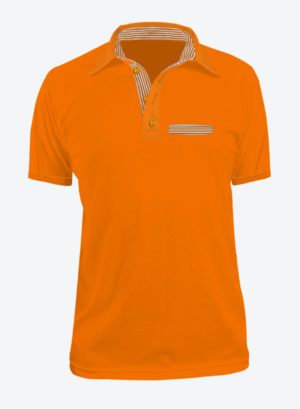 Camiseta Tipo Polo Manga Corta en Tela Lacoste para Hombre Color Naranja con Bolsillo y Perilla de Rayas
