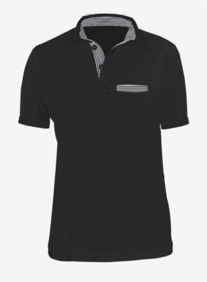 Camiseta Tipo Polo Manga Corta en Tela Lacoste para Hombre Color Negro Cross con Bolsillo y Perilla de Rayas
