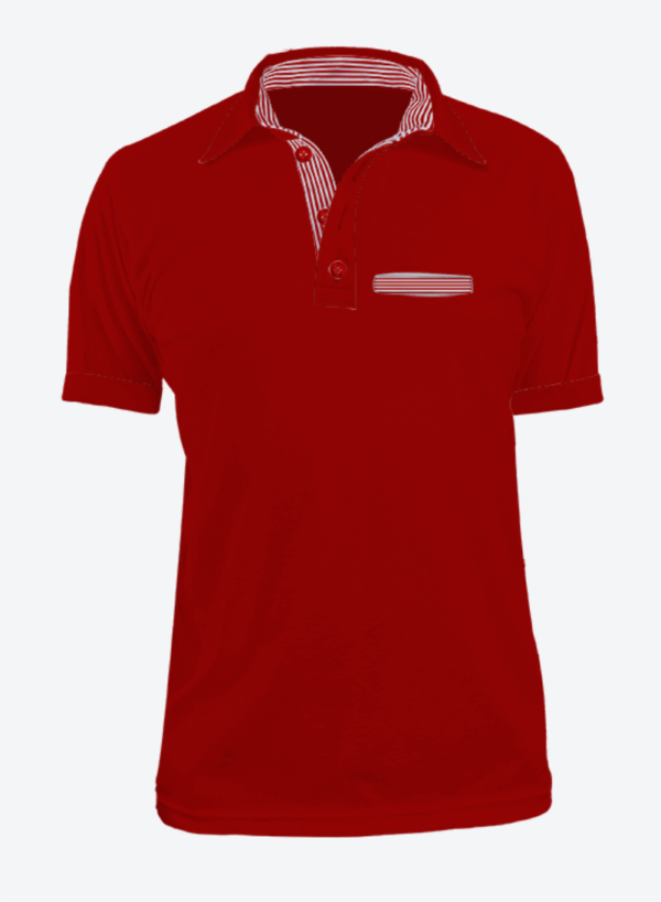 Camiseta Tipo Polo Manga Corta en Tela Lacoste para Hombre Color Rojo con Bolsillo y Perilla de Rayas