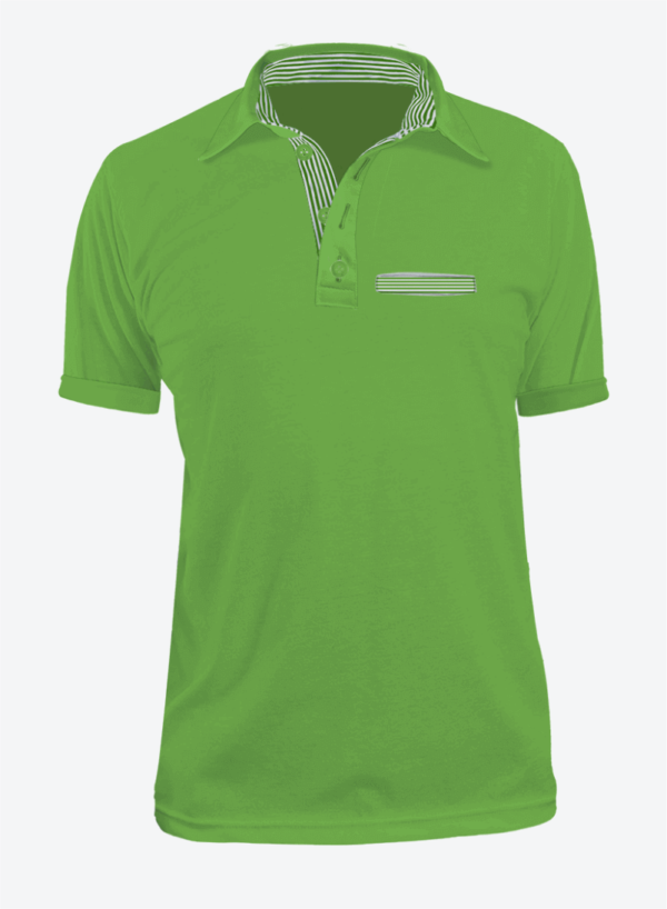 Camiseta Tipo Polo Manga Corta en Tela Lacoste para Hombre Color Verde Limón con Bolsillo y Perilla de Rayas