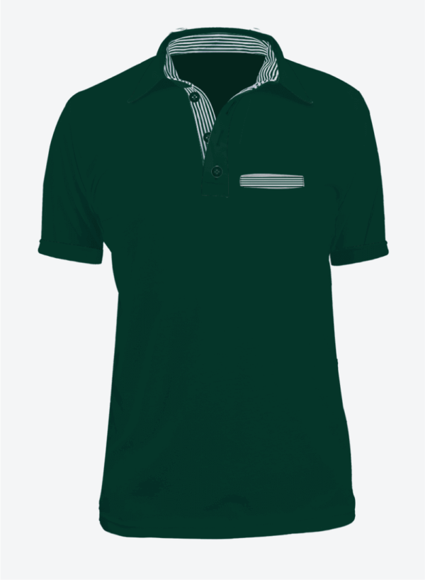 Camiseta Tipo Polo Manga Corta en Tela Lacoste para Hombre Color Verde Oscuro con Bolsillo y Perilla de Rayas