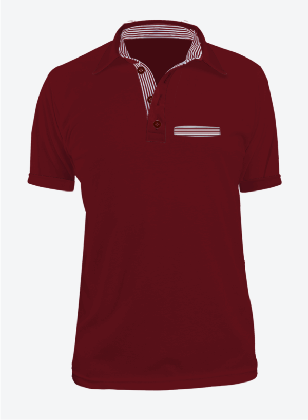 Camiseta Tipo Polo Manga Corta en Tela Lacoste para Hombre Color Vinotinto con Bolsillo y Perilla de Rayas