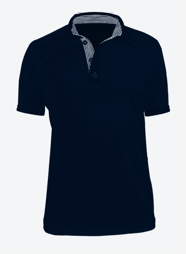 Camiseta Polo Manga Corta en Tela Pólux para Dama y Hombre Color Azul Oscuro con Perilla de Rayas