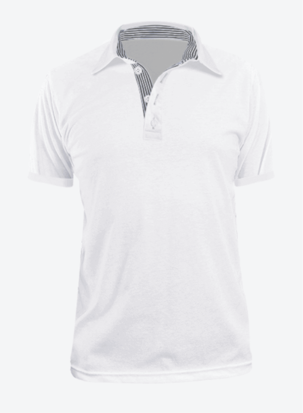 Camiseta Polo Manga Corta en Tela Pólux para Dama y Hombre Color Blanco con Perilla de Rayas