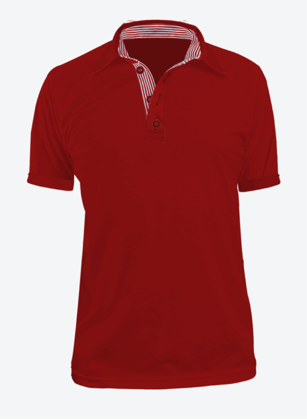 Camiseta Tipo Polo Manga Corta en Tela Polúx para Hombre Color Rojo con Bolsillo y Perilla de Rayas