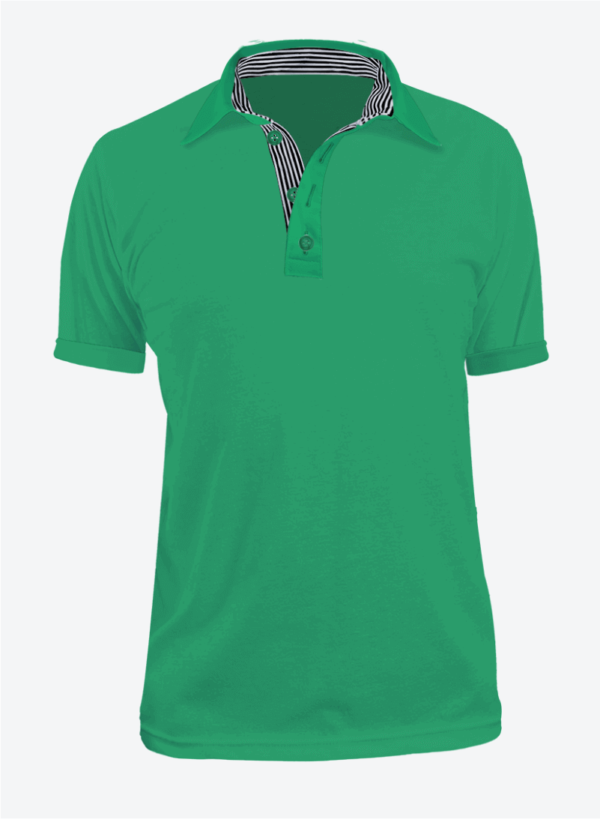 Camiseta Polo Manga Corta en Tela Pólux para Dama y Hombre Color Verde Antioquia con Perilla de Rayas