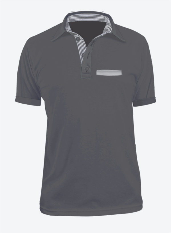 Camiseta Tipo Polo Manga Corta en Tela Lacoste para Hombre Color Gris Oscuro con Bolsillo y Perilla de Rayas